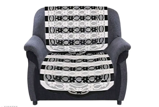Dakshya Industries Black &White Color Cotton Sofa cover - White & Black, Cotton, Printed, Multipack 1
